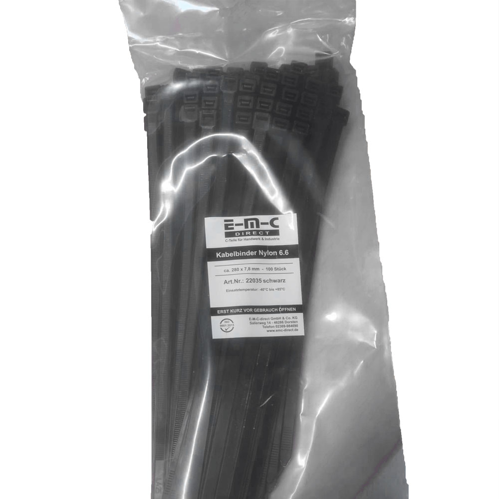Kabelbinder schwarz 280 x 7,8mm, 100er Pack